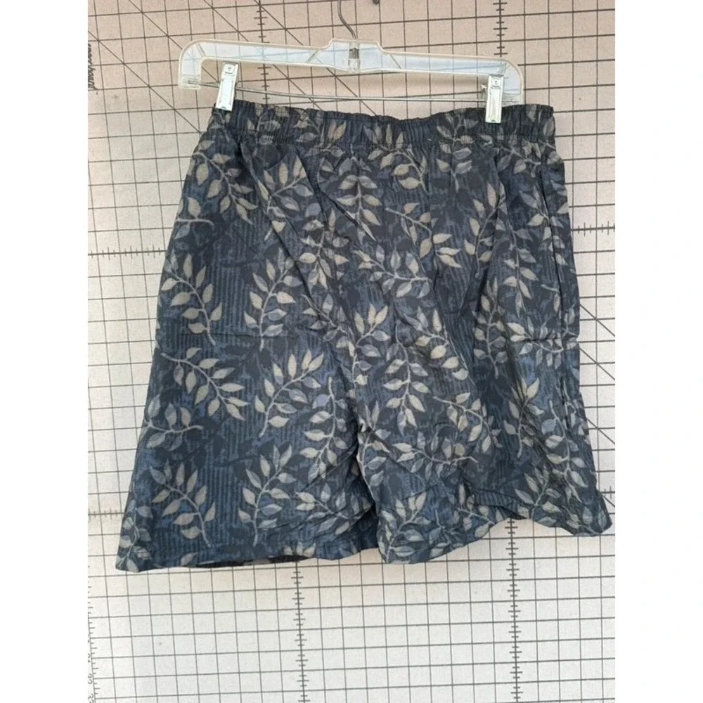 C&B Mens Swim Trunks Botanical Leaf Print Navy Gray Large